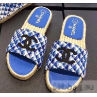 Youthful Chanel CC Logo Tweed Mules Slipper Sandals Espadrilles G34067 Blue 2019