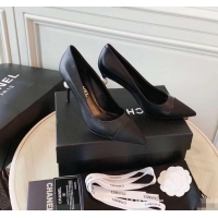 Good Looking Chanel Pearl Heel 8.5cm Pumps G31983 Black 2019