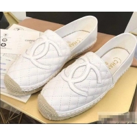 Good Quality Chanel CC Logo Quilted Leather Espadrilles G32001 White 