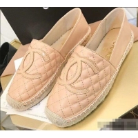 Buy Cheapest Chanel CC Logo Quilted Leather Espadrilles G32001 Apricot