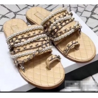 Best Imitation Chanel Chain and Pearl Slipper Sandals G34407 Beige 2019