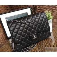 Fashion Chanel Maxi Classic Flap Bag A58601 in Lambskin Black/Silver