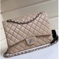 Luxurious Chanel Maxi Classic Flap Bag A58601 in Lambskin Apricot/Silver