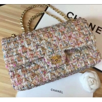 Best Grade Chanel Tweed Medium Classic Flap Bag A925411 Beige/Gold