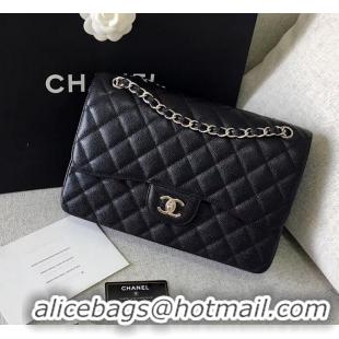 Pretty Style Chanel original quality Caviar Classic jumbo Flap Bag 1113 black with silver Hardware 