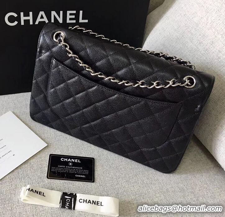 Pretty Style Chanel original quality Caviar Classic jumbo Flap Bag 1113 black with silver Hardware 