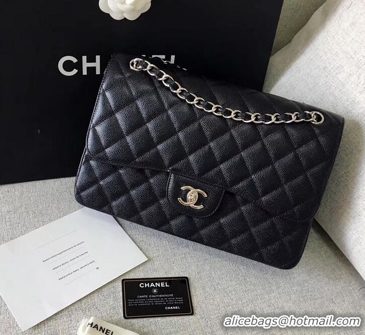 Pretty Style Chanel original quality Caviar Classic jumbo Flap Bag 1113 black with silver Hardware 