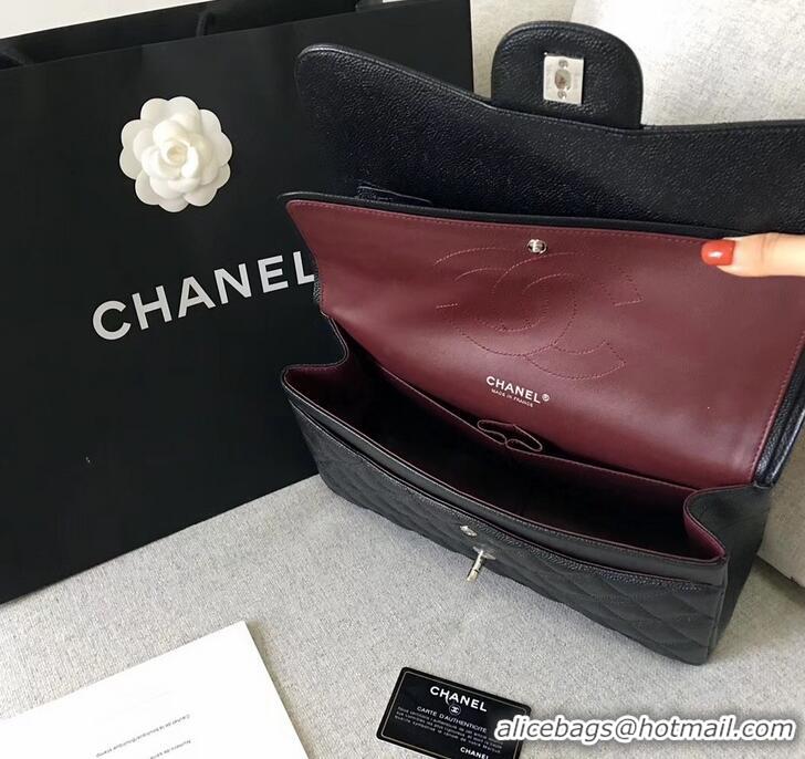 Pretty Style Chanel original quality Caviar Classic jumbo Flap Bag 1113 black with silver Hardware 