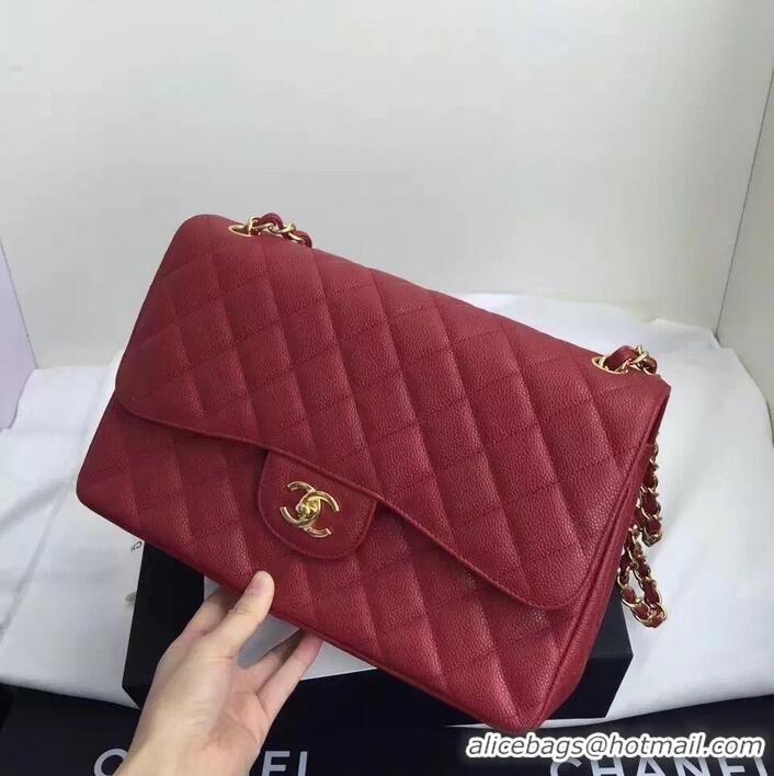 Fashion Chanel original quality Caviar Classic jumbo Flap Bag 1113 burgundy with gold Hardware