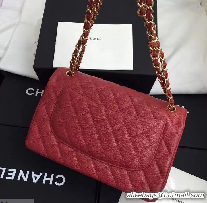 Fashion Chanel original quality Caviar Classic jumbo Flap Bag 1113 burgundy with gold Hardware