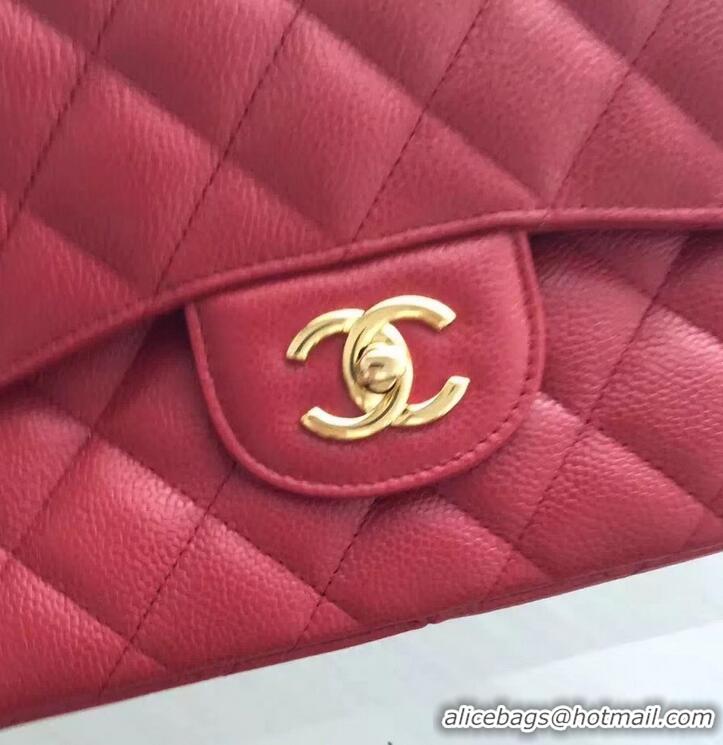 Fashion Chanel original quality Caviar Classic jumbo Flap Bag 1113 burgundy with gold Hardware