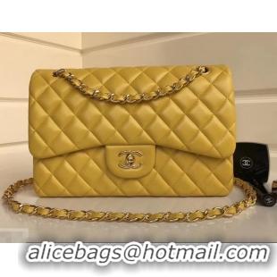 Best Grade Chanel sheepskin Classic jumbo Flap Bag 1113 yellow with gold Hardware