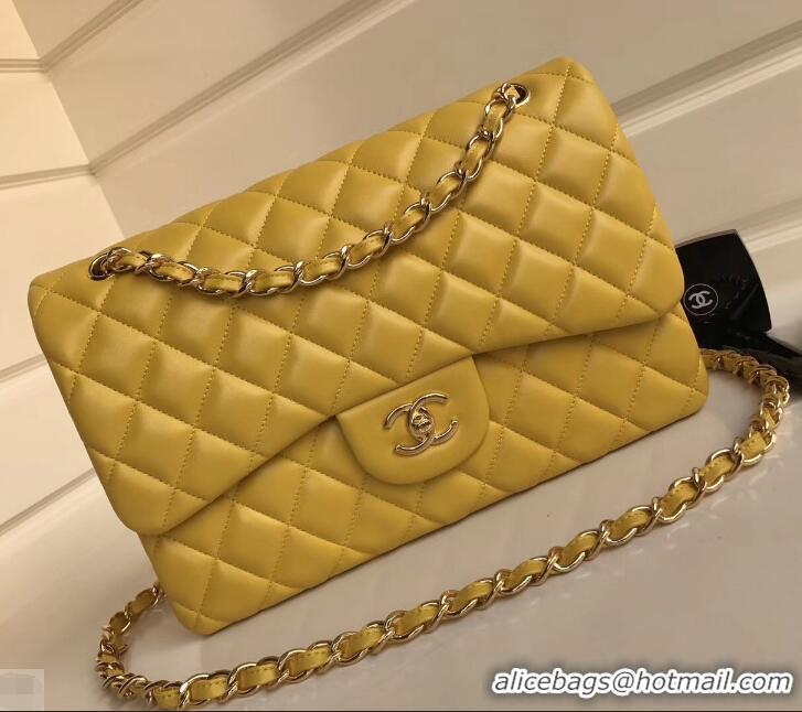 Best Grade Chanel sheepskin Classic jumbo Flap Bag 1113 yellow with gold Hardware