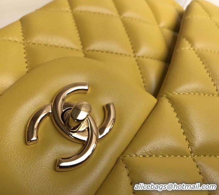 Best Grade Chanel sheepskin Classic jumbo Flap Bag 1113 yellow with gold Hardware