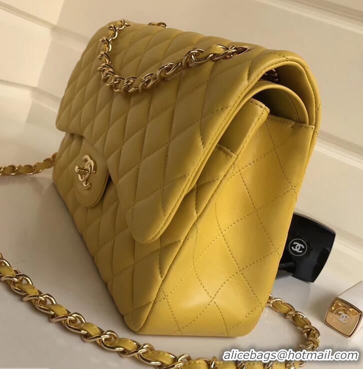 Best Grade Chanel sheepskin Classic jumbo Flap Bag 1113 yellow with gold Hardware