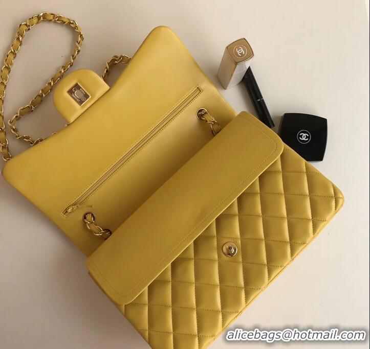 Best Grade Chanel sheepskin Classic jumbo Flap Bag 1113 yellow with gold Hardware