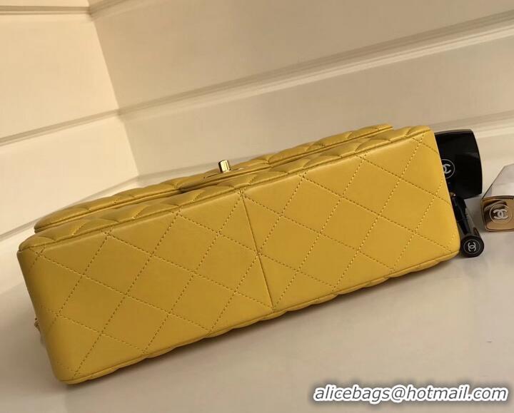 Best Grade Chanel sheepskin Classic jumbo Flap Bag 1113 yellow with gold Hardware