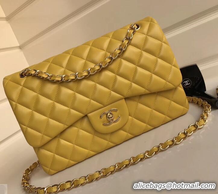 Pretty Style Chanel sheepskin Classic jumbo Flap Bag 1113 yellow with silver Hardware