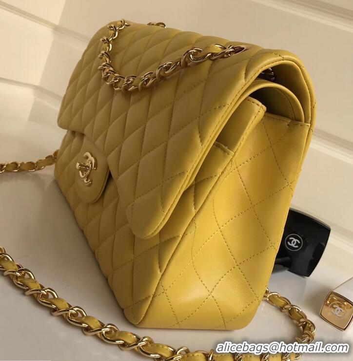 Pretty Style Chanel sheepskin Classic jumbo Flap Bag 1113 yellow with silver Hardware