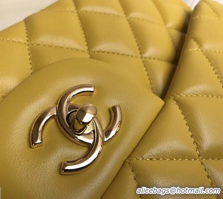 Pretty Style Chanel sheepskin Classic jumbo Flap Bag 1113 yellow with silver Hardware