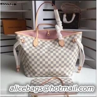 Best Quality Louis Vuittom Damier Azur Canvas Neverfull MM Bag N41605 Rose Ballerine