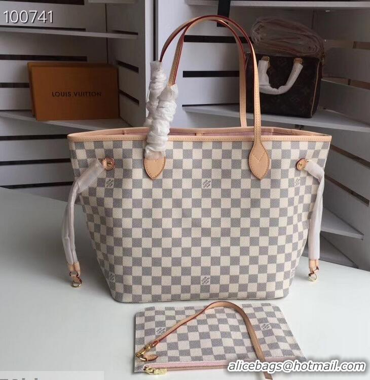 Best Quality Louis Vuittom Damier Azur Canvas Neverfull MM Bag N41605 Rose Ballerine