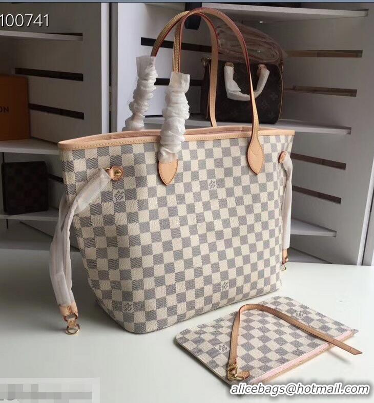 Best Quality Louis Vuittom Damier Azur Canvas Neverfull MM Bag N41605 Rose Ballerine