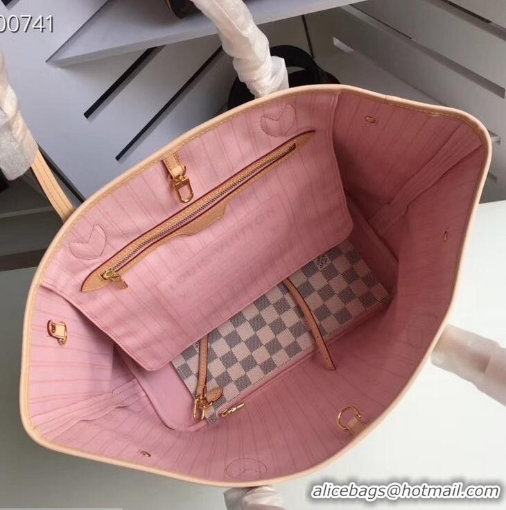 Best Quality Louis Vuittom Damier Azur Canvas Neverfull MM Bag N41605 Rose Ballerine