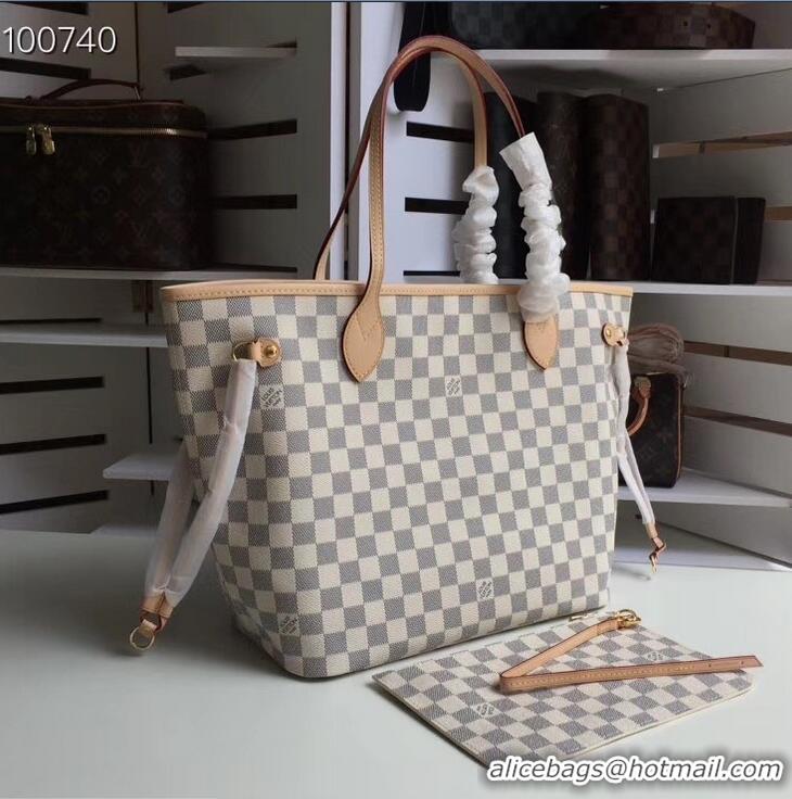 Great Luxury Louis Vuittom Damier Azur Canvas Neverfull MM Bag N41361 Beige