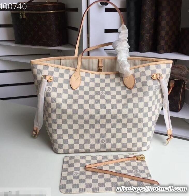 Great Luxury Louis Vuittom Damier Azur Canvas Neverfull MM Bag N41361 Beige