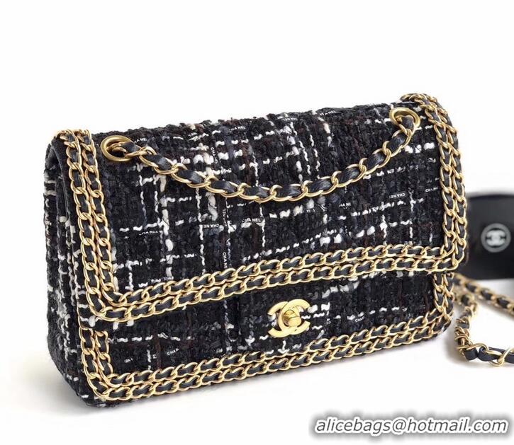 Grade Quality Chanel Tweed Chain Around Classic Flap Bag A1112 Black 2019