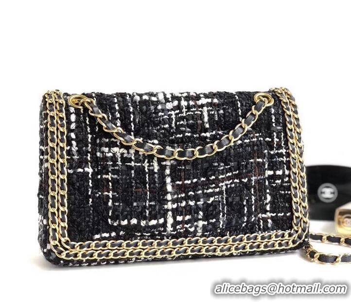 Grade Quality Chanel Tweed Chain Around Classic Flap Bag A1112 Black 2019