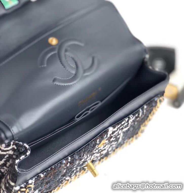 Grade Quality Chanel Tweed Chain Around Classic Flap Bag A1112 Black 2019