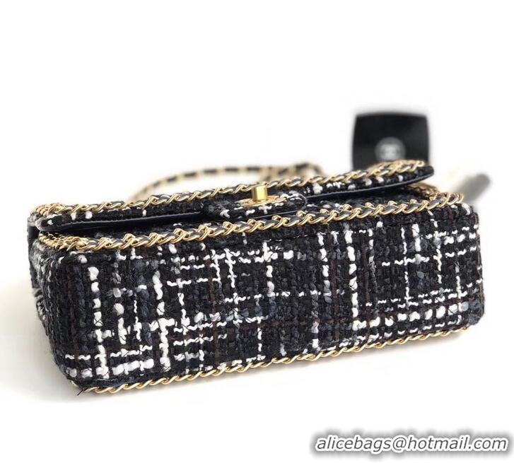 Grade Quality Chanel Tweed Chain Around Classic Flap Bag A1112 Black 2019