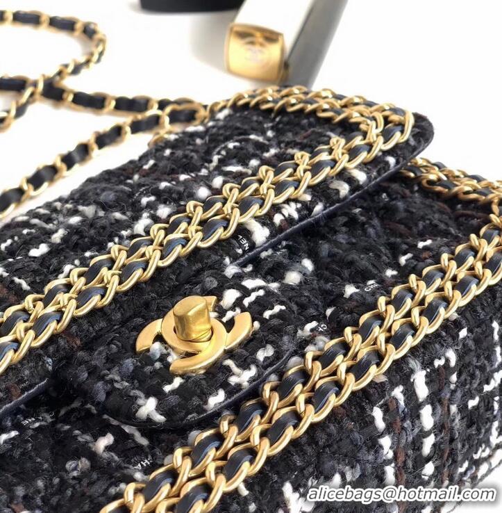 Grade Quality Chanel Tweed Chain Around Classic Flap Bag A1112 Black 2019