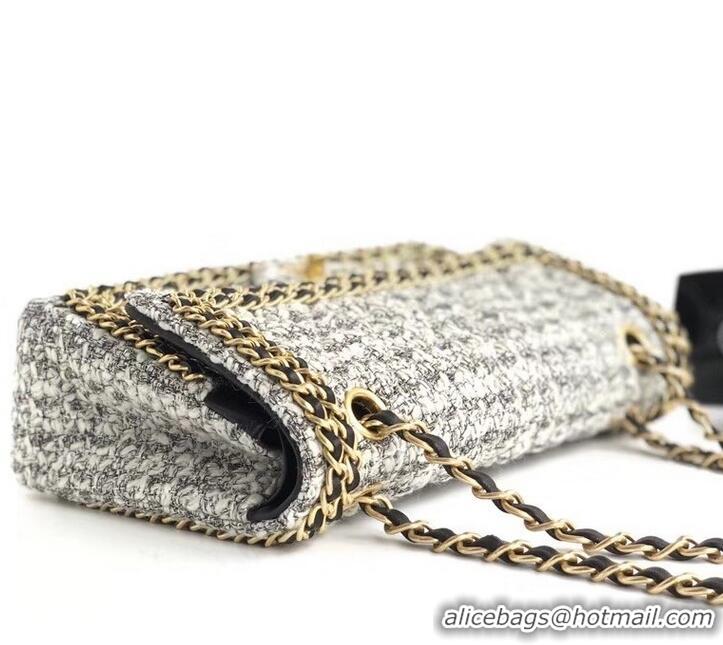 Best Product Chanel Tweed Chain Around Classic Flap Bag A1112 Gray 2019