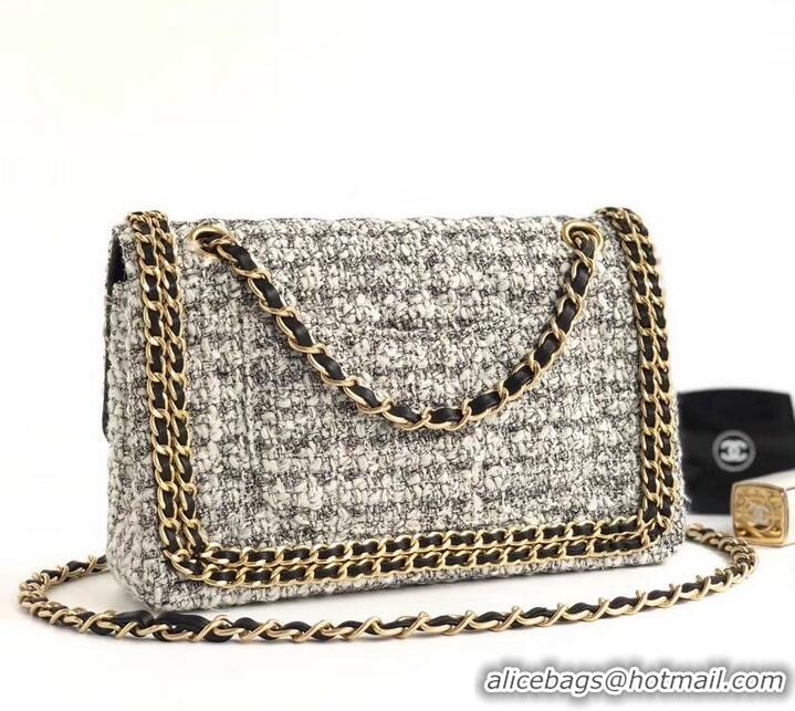 Best Product Chanel Tweed Chain Around Classic Flap Bag A1112 Gray 2019