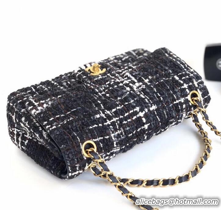 Duplicate Chanel Tweed Classic Flap Bag A1112 Black 2019