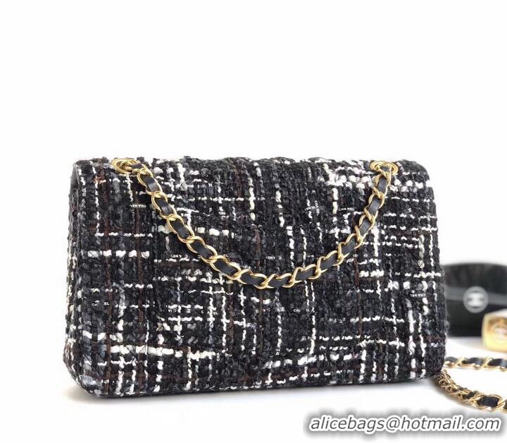 Duplicate Chanel Tweed Classic Flap Bag A1112 Black 2019