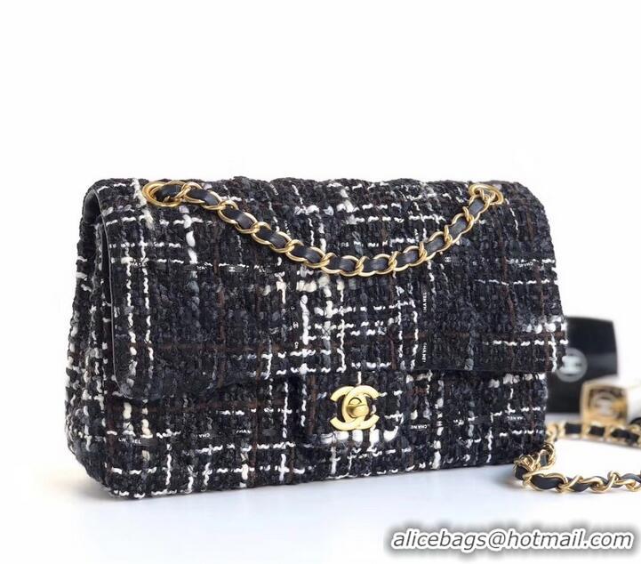 Duplicate Chanel Tweed Classic Flap Bag A1112 Black 2019