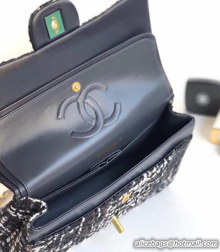 Duplicate Chanel Tweed Classic Flap Bag A1112 Black 2019