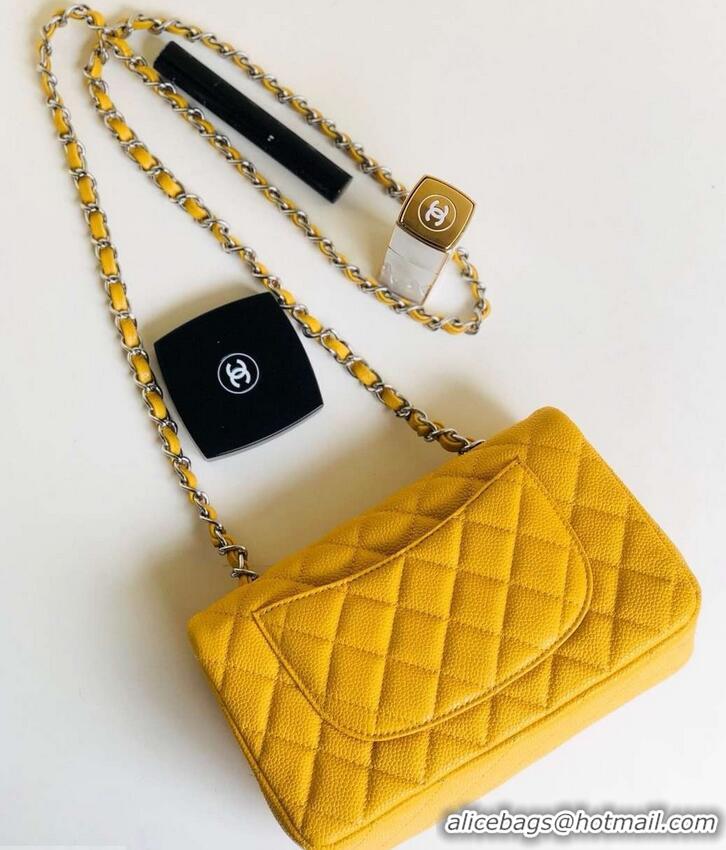 Sophisticated Chanel Pearl Caviar Calfskin Small Classic Flap Bag A1116 Yellow