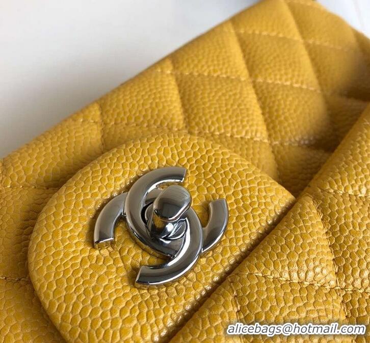 Sophisticated Chanel Pearl Caviar Calfskin Small Classic Flap Bag A1116 Yellow