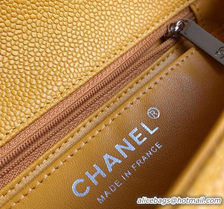 Sophisticated Chanel Pearl Caviar Calfskin Small Classic Flap Bag A1116 Yellow