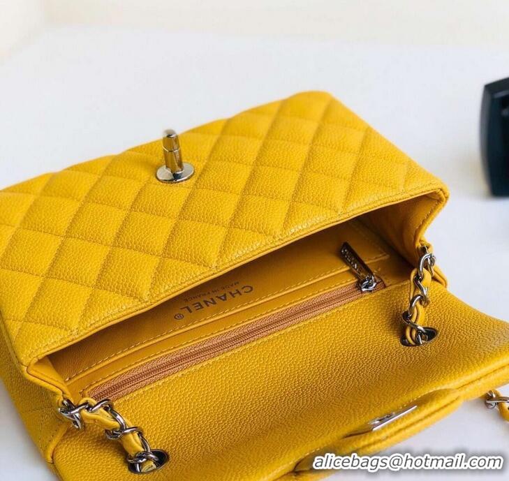 Sophisticated Chanel Pearl Caviar Calfskin Small Classic Flap Bag A1116 Yellow