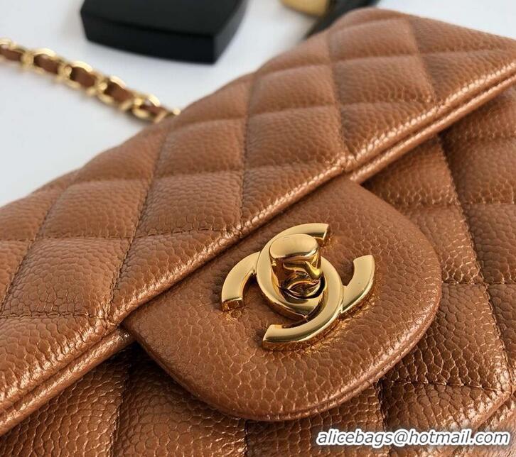 Duplicate Chanel Pearl Caviar Calfskin Small Classic Flap Bag A1116 Caramel/Gold