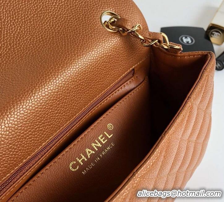 Duplicate Chanel Pearl Caviar Calfskin Small Classic Flap Bag A1116 Caramel/Gold