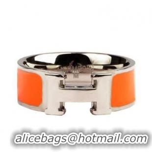 Good Looking Hermes Enamel Clic H Rings HR1256 Orange Silver