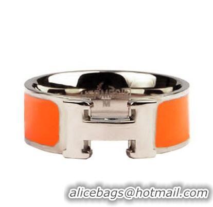 Good Looking Hermes Enamel Clic H Rings HR1256 Orange Silver