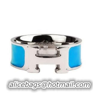 Pretty Style Hermes Enamel Clic H Rings HR1256 Blue Silver